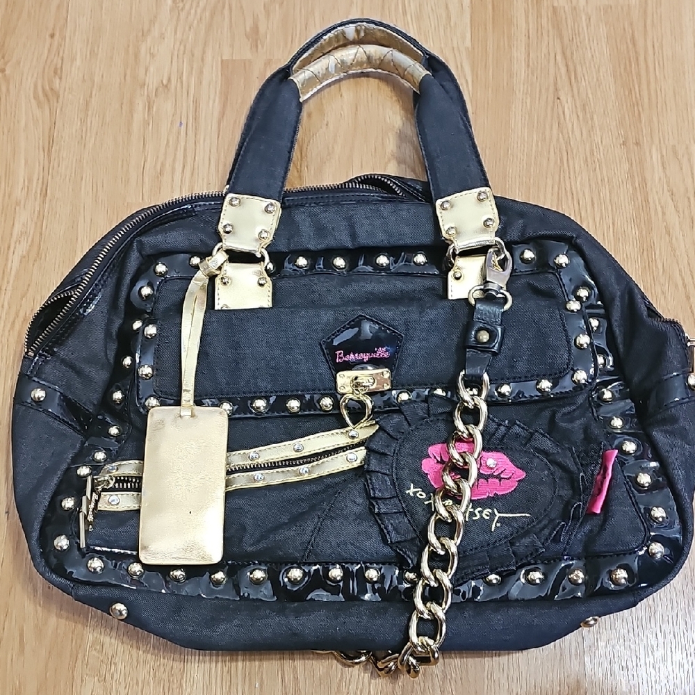 Betsey Johnson Black and Gold Studded Shoulder Bag